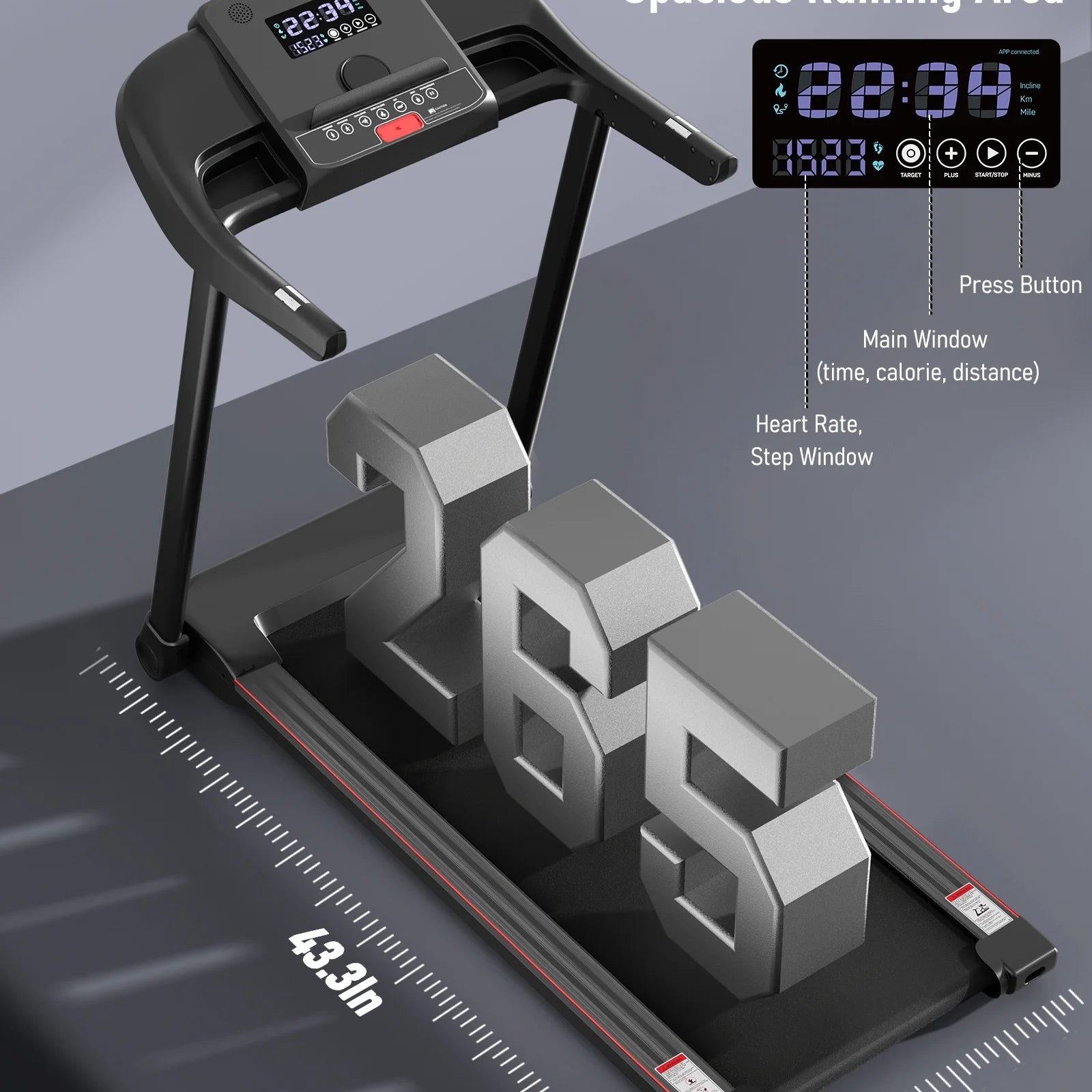 Folding Electric Treadmill with Bluetooth and Voice Control for Home and Office, Speed Range 0.5-7.5 MPH
