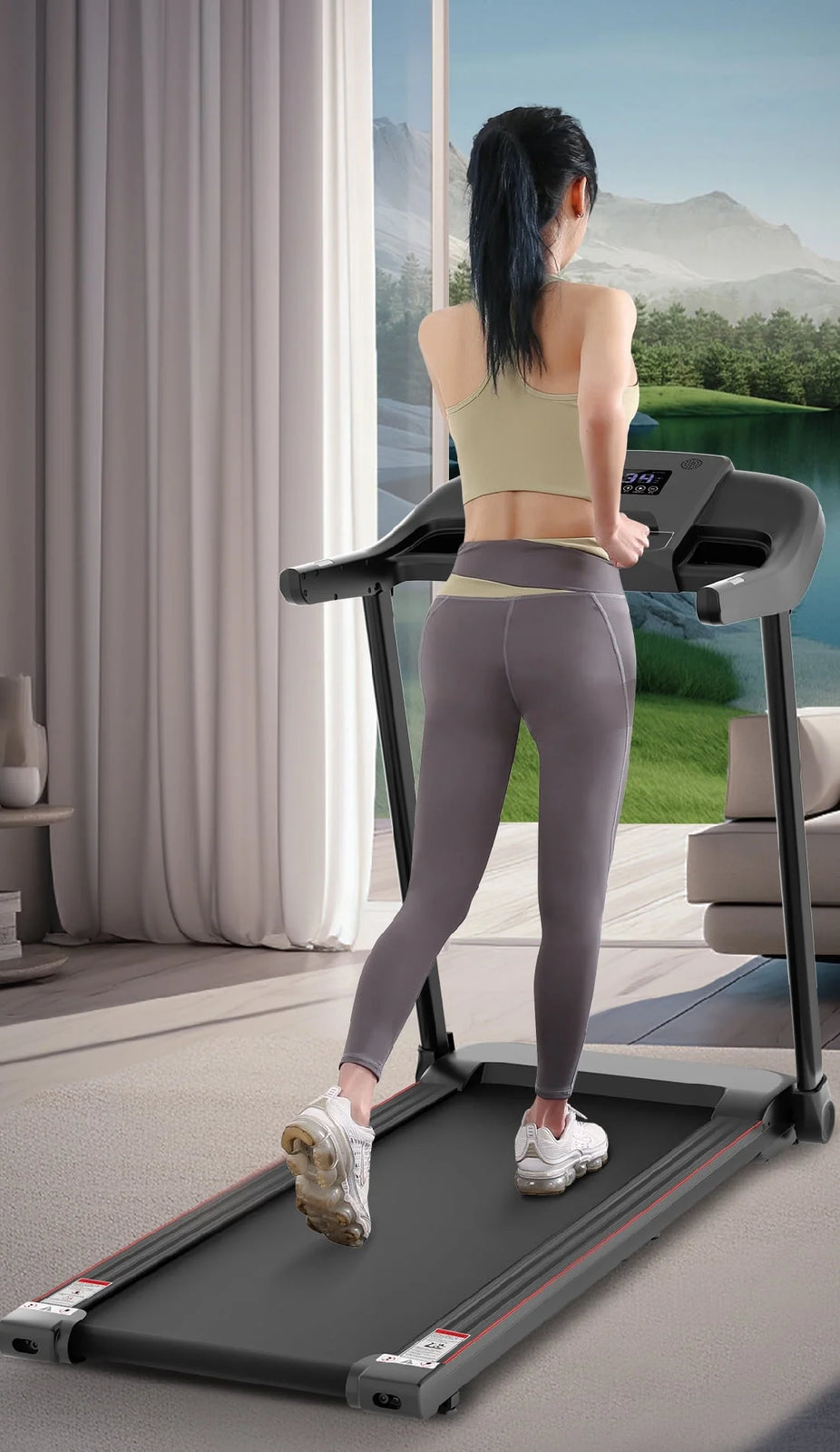 Folding Electric Treadmill with Bluetooth and Voice Control for Home and Office, Speed Range 0.5-7.5 MPH