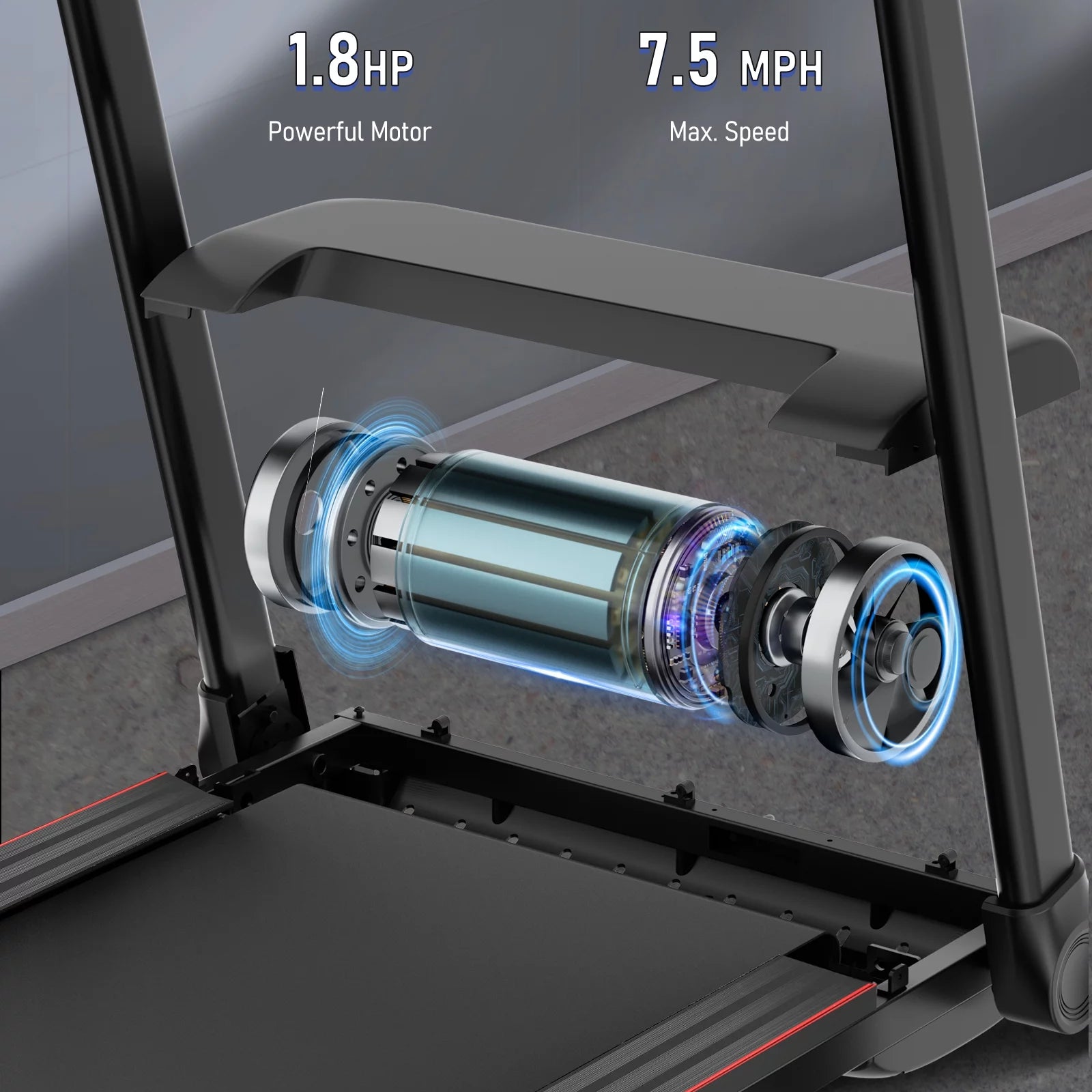Folding Electric Treadmill with Bluetooth and Voice Control for Home and Office, Speed Range 0.5-7.5 MPH