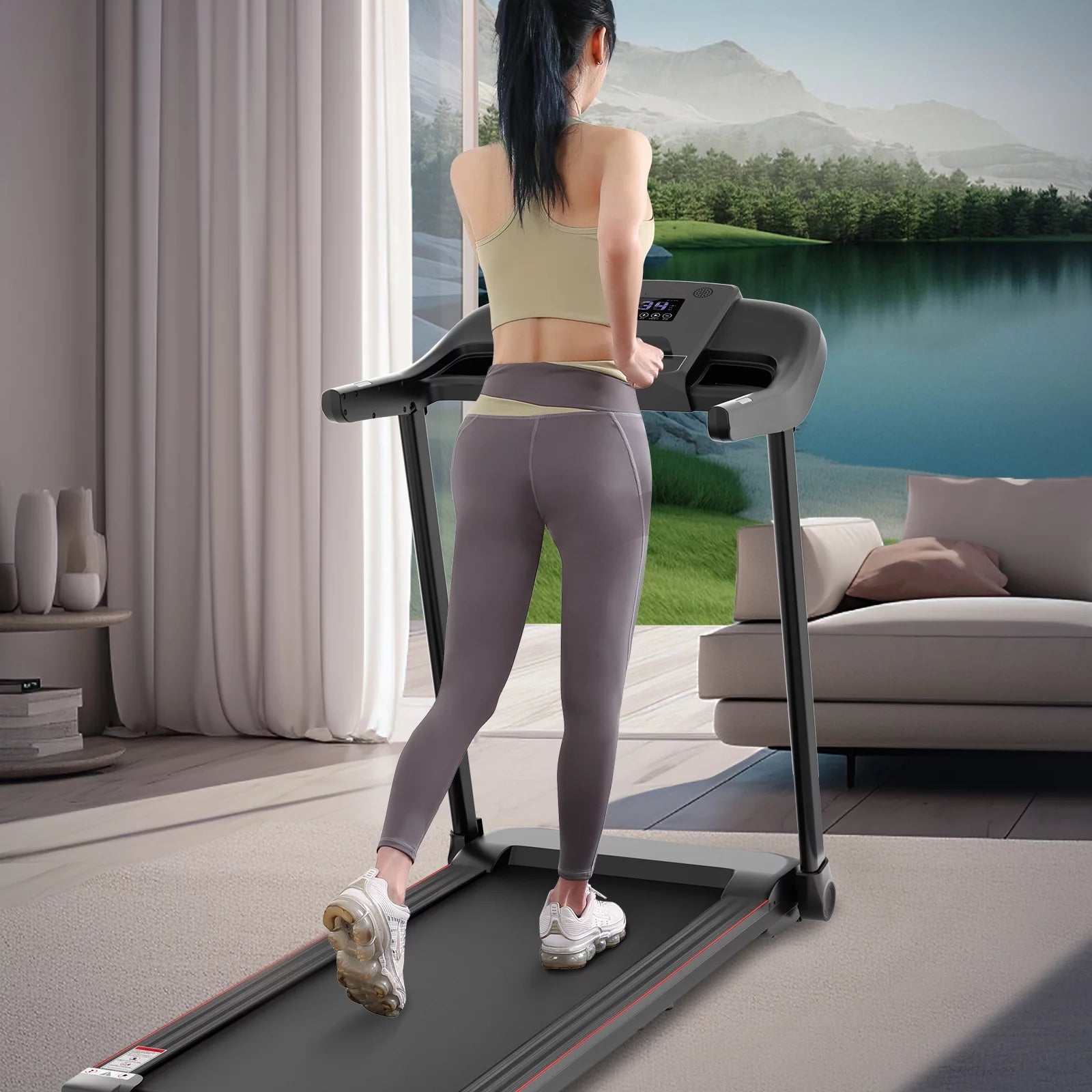 Folding Electric Treadmill with Bluetooth and Voice Control for Home and Office, Speed Range 0.5-7.5 MPH